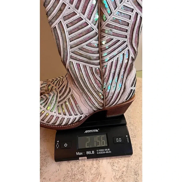 Coral Womens Ivory Pink Sequins Rhinestone Leather Cowgirl Western Boots Size 7M - Picture 11 of 12